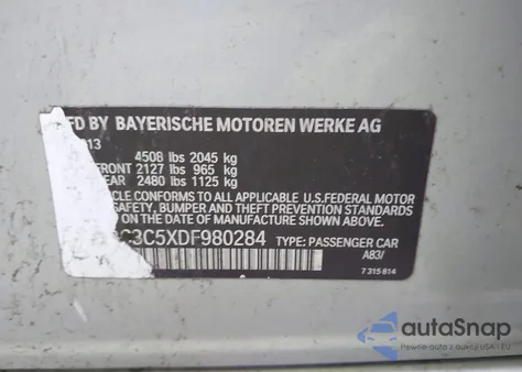 2013 BMW 320I xDrive z USA, uszkodzony, nr VIN WBA3C3C5XDF980284